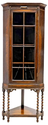 Gabinete de esquina, inglés, expositor, esmaltado, roble, cebada torcida, ¡de colección/antiguo! Foto 1 de 4
