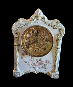 Antique Ansonia Porcelain Mantel Clock Pat. June 1892 Not Working Conditions - Picture 1 of 24