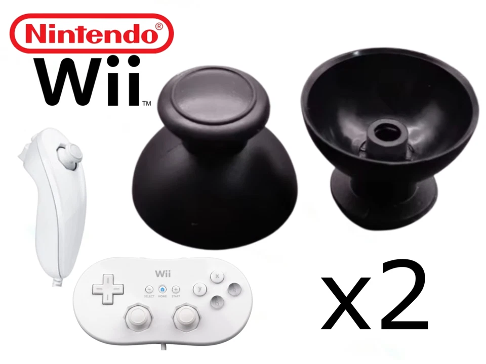 Nintendo Wii Nunchuck Controller ThumbStick Replacement BLACK x 2 - Image 1 of 1