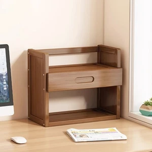 Bamboo Freestanding Shelf, Multifunctional Small Bookshelf Bookcase w/1 Drawer - Picture 1 of 26