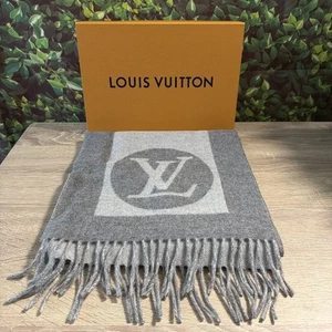 LOUIS VUITTON Gray Wool & Cashmere Muffler Scarf Cardiff - Picture 1 of 5