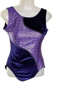 Purple Navy Velvet Leotard With Shimmering Panels Rhinestone Accents Adult Sz L - Picture 1 of 12