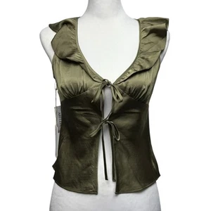 Aritzia Wilfred Tonka Satin Sleeveless Ruffle V Neck Front Tie Blouse Size 2XS - Picture 1 of 8