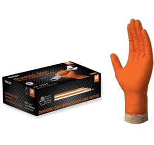 Kingfa Orange Nitrile Disposable Gloves 6 Mil Raised Diamond Texture, L & XL - Picture 1 of 16
