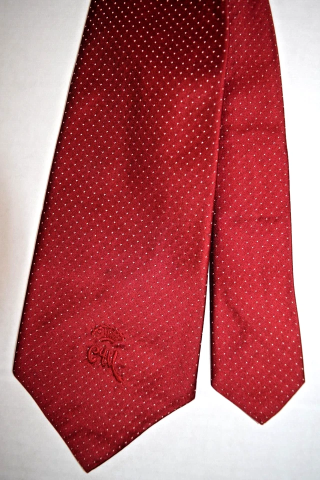 Corbata de Colección Años 50 60 Condesa Mara Marfil Pin Puntos Rojo Carmín Satinado 54.5 x 3.75" Foto 1 de 4