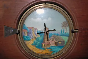 MAGIC LANTERN-plaque animée à manivelle- peinte à la main -1880/1890 -le moulin - Foto 1 di 3
