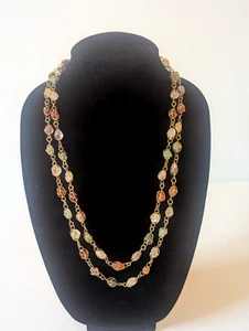 Natural Gemstones, Agate, Carnelian Gold Toned Cage 26" drop Necklace/no Closure - Picture 1 of 9