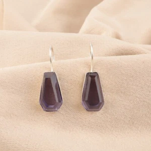 Rare Iolite Gemstone 925 Sterling Silver Jewelry Handmade Coffin Earrings 1.26" - Picture 1 of 6