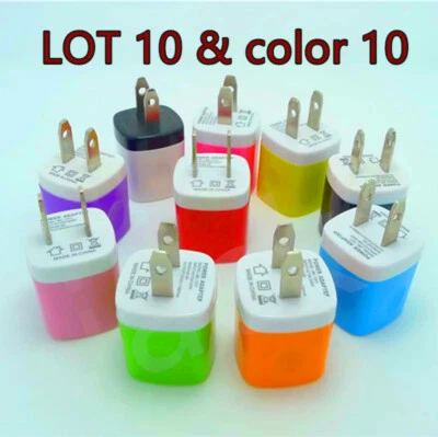 10 Color 1A USB Power Adapter AC Home Wall Charger US Plug FOR iPhone7 8 6plus - Image 1 of 4