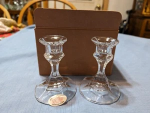 Vintage LIBBEY  24% Lead Crystal Clear Paneled Taper 4" Candle Stick Holders NEW - Picture 1 of 8