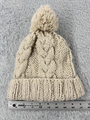 Gorro H&M Toque Feminino Tamanho Único Marfim Bege Malha de Cabo 100% Acrílico Ski Pom - Imagem 1 de 4