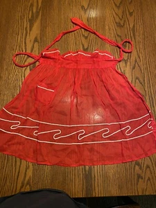 Vintage Handmade 40s-50s Chiffon Red Half Apron Kitchen Shabby Chic UNIQUE! - Picture 1 of 4