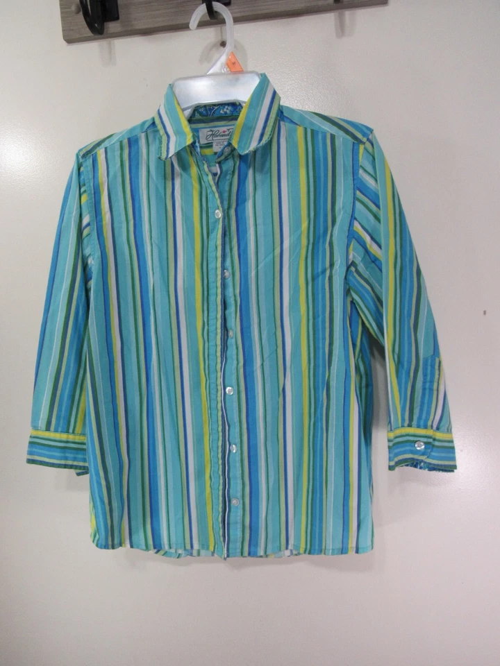 Camisa Haband Mujer Talla S Azul Multicolor Rayas Manga 3/4 Botón Delantero Foto 1 de 4