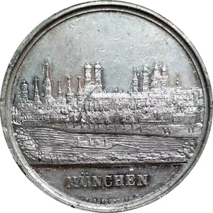 Munich 1858 Unc WM City View Medal Bavaria Germany German State 45mm Full Luster - Picture 1 of 8