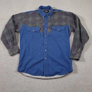 Vtg Roper Rodeo Blue Western Shirt Denim Flannel Plaid Mens Med 15.5 Cowboy USA - Picture 1 of 13