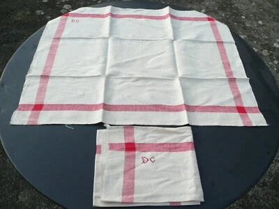 2 torchons métis rayé rouge initiales DC - Photo 1/3