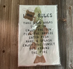 MUD PIE NWT Lake Life Guest Hand Towel Lake Rules with Fish Great Gift! - Picture 1 of 2