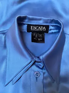 ESCADA SILK VINTAGE BLOUSE IN BLUE LAYERED COLLAR 34 6-8 GERMANY STAINED - Picture 1 of 15