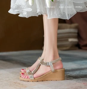 Ladies Comfort Summer Low Wedge Heel Peep Toe Sandals Womens Shoes Size - Picture 1 of 17