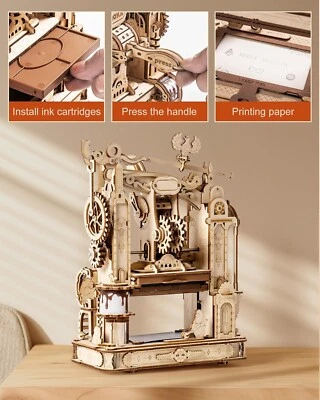 ROKR 3D DIY Wooden Puzzle Printing Press Mechanical Model Kit Kids Toy Xmas Gift - Image 1 of 4