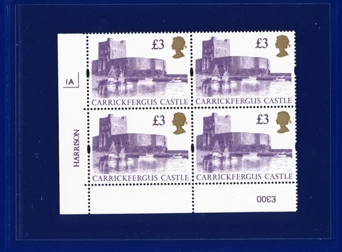 1995 SG1613a £3 Carrickfergus Castle UK13 Block (4) Pl.1A Unmounted Mint pfsp Cover
