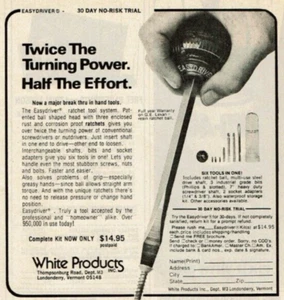 1977 Vintage Print Ad White Products Easydriver Ratchet Tool Twice Turning Power - Picture 1 of 2