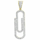 10K Yellow Gold Plated 2 Ct Moissanite Pave Set Paper Clip Pendant Unisex 1.9"