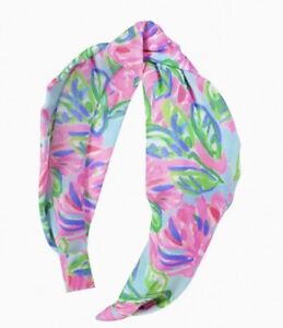 Lilly Pulitzer Knotted Totally Blossom Headband Aqua/Pink New Fast Ship