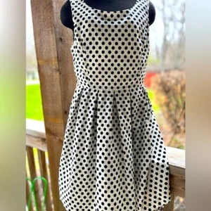 Forever 21 White & Black Polka Dot Sleeveless Fit & Flare Round Neck Dress L - Picture 1 of 9