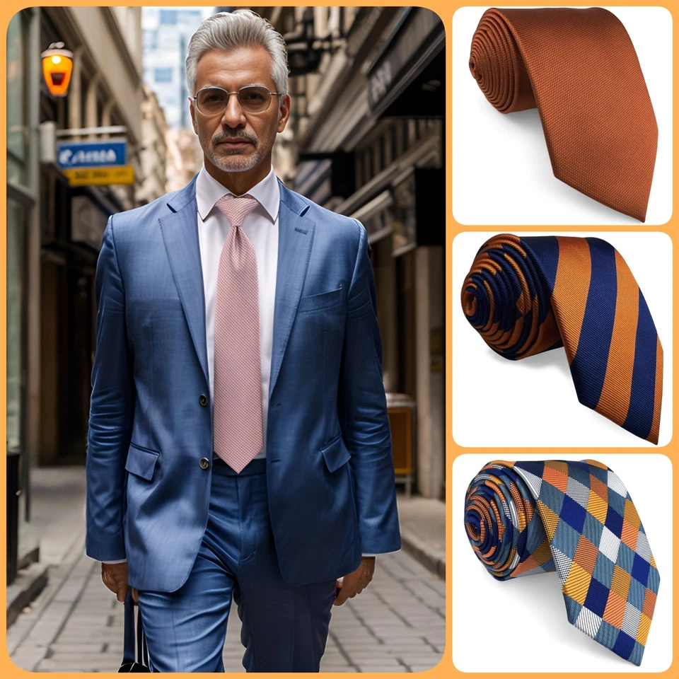 S&W SHLAX&WING Orange Extra Long Neckties for Men Stripes Dotty Necktie XL - Image 1 of 1