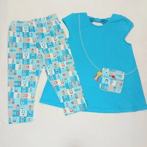 Tangerine Skye Short Sleeve Capri Set Girls US sz 6-6x Purse Pocket Aqua Orange - Picture 1 of 15