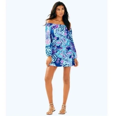 Lilly Pulitzer XL Lana Skort Romper Indigo "Gypsea Girl" Off Shoulder Dress - Image 1 of 4