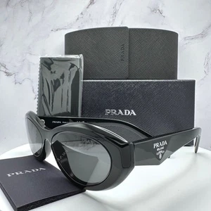 New Prada Sunglasses Black Acetate Symbole Logo Slim Oval Italy Authentic - Picture 1 of 22