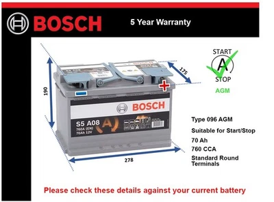 AGM Battery fits SKODA KAROQ YETI FABIA RAPID KODIAQ Stop Start 096 AGM - Image 1 of 4