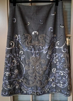Saia de tule Marina Rinaldi tamanho 35 lantejoulas bordadas, lã, azul/cinza - Imagem 1 de 4
