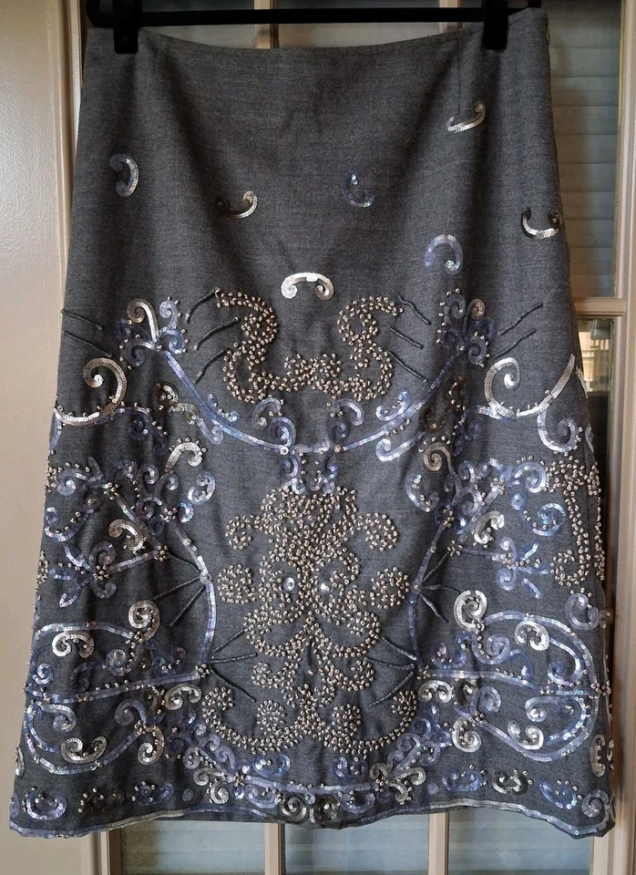 Falda Marina Rinaldi Talla 35 Bordada Lentejuelas Tul, Lana, Azul/Gris Foto 1 de 4