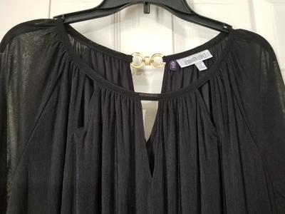 Jennifer Lopez JLO Women Plus Size 1X Black Sheer Lined Long Sleeve Classic - Image 1 of 4