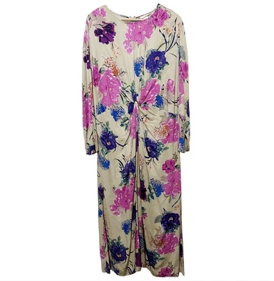 Vestido maxi floral rosa roxo azul floral H&M frente torcida - Tamanho XXL - Imagem 1 de 4