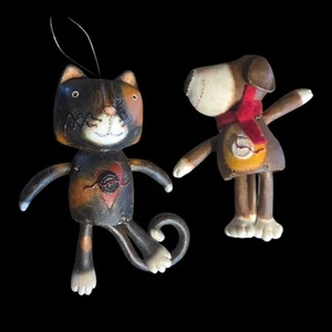 Pair Christmas Cat and Dog Ornaments 4"-5"Figurines Articulated Hanging Decor - Picture 1 of 7