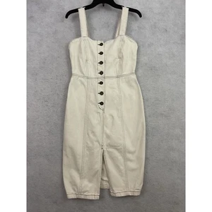 Zara Dress Womens Small Beige Denim Knee Length Stretch Button Capsule Western - Picture 1 of 10