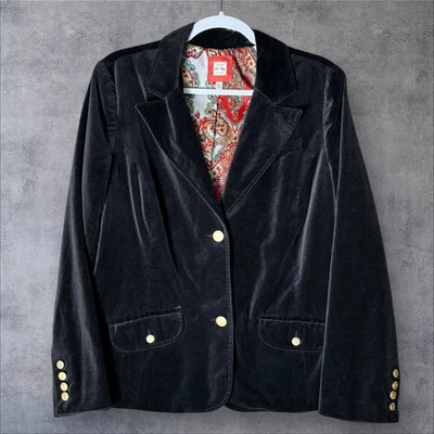 Blazer Terciopelo Negro Antiguo Azul Marino XL Oscuro Academia Dorado Cresta Botones Ecuestre Y2K Foto 1 de 4