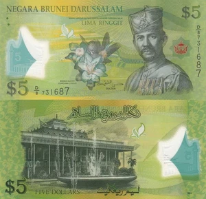 Brunei 5 Ringgit (2011) - Sultan/Rainforest/Polymer, p-37a, B207a UNC - Picture 1 of 3