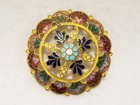 ANTIQUE 1-PC PIERCED FLOWER SHAPE BRASS ENAMEL PAINTED DECORATIVE DESIGN 1-1/4" Cover