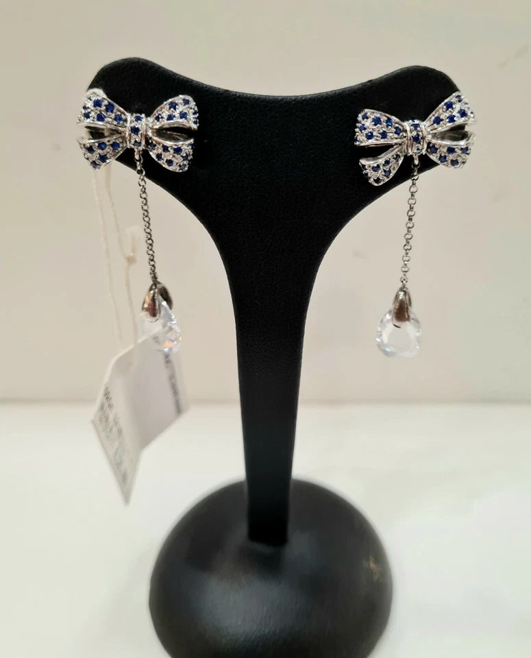 Orecchini Pendenti Marcello Pane in Argento925 Zirconi blu Goccia Trasparente - Immagine 1 di 4