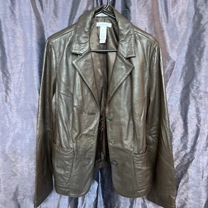 LIZ CLAIBORNE GIACCA donna taglia L MARRONE morbida pelle bottoni colletto anteriore - Foto 1 di 18