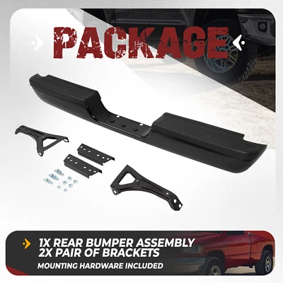 New Black Rear Step Bumper Assembly For 1994-2001 RAM 1500 1994-2002 Ram 2500 - Image 1 of 4
