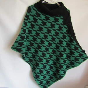 Taking Shape Emerald Green Black Houndstooth Knitted Shrug/Cape Rollneck Collar - Picture 1 of 13