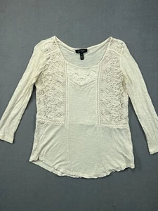 Jessica Simpson Shirt Womens XS Extra Small Beige Lace Long Sleeve Top Ladies - Picture 1 of 9
