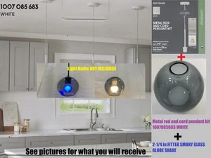 Metal rod and cord pendant kit white  +   2-1/4 in SMOKY GLASS GLOBE SHADE - Picture 1 of 11