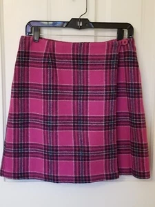 NY & Co. Wool blend Hot Pink & Black Plaid Wrap Skirt Sz 10 90’s Vintage Tartan - Picture 1 of 7
